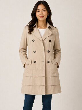 Cleo Petite Women’s Trench Coat Size 4P Beige Double Breasted